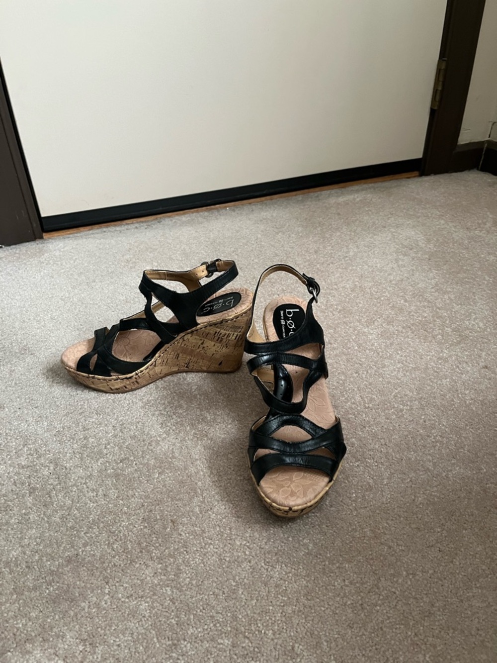 b.o.c. Black Strappy Cork Wedge Sandals